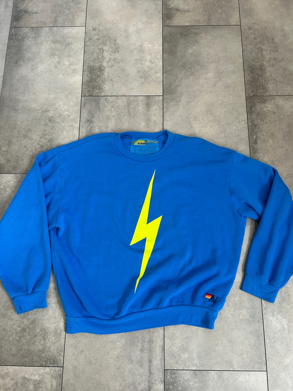 Aviator Nation Neon bolt crewneck sweatshirt cobalt blue M